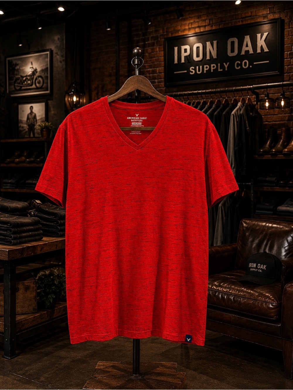American Eagle Outfitters Red Heather V-Neck Tee
